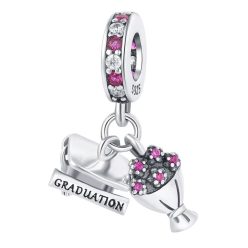  Charm pandantiv din argint în formă de inimă cu inscripția „GRADUATION” și bonetă de absolvire