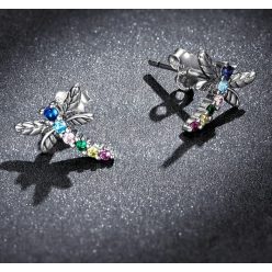 Cercei libelulă colorată din argint