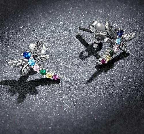 Cercei libelulă colorată din argint