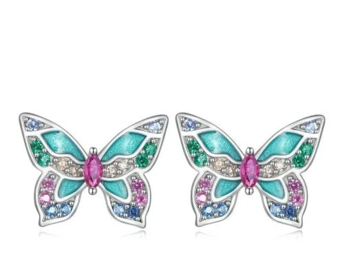 Cercei fluture colorați din argint
