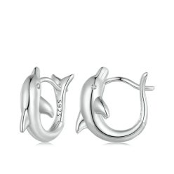 Cercei rotunzi cu delfini din argint