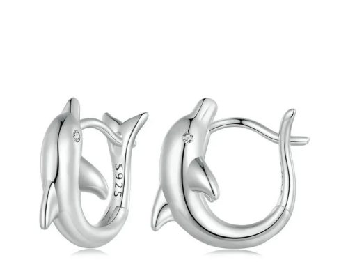 Cercei rotunzi cu delfini din argint