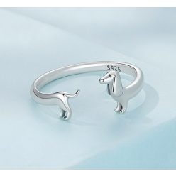 Inel fără mărime cu teckel din argint