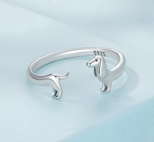 Inel fără mărime cu teckel din argint