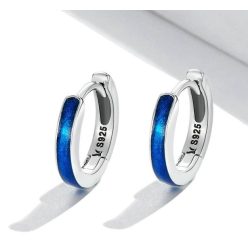   Cercei mici rotunzi cu închidere tip click din argint albastru