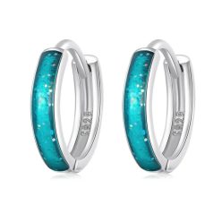  Cercei mici rotunzi cu închidere tip click din argint turcoaz