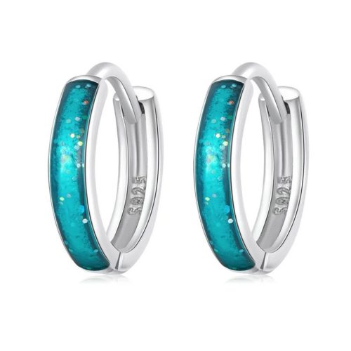 Cercei mici rotunzi cu închidere tip click din argint turcoaz