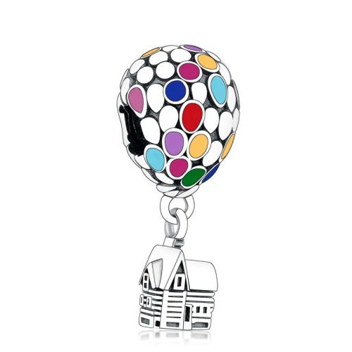 Pandantiv casă agățată de un balon colorat din argint
