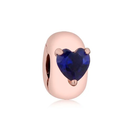 Talisman spacer Rose Gold cu inimă albastră din argint