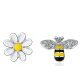 Cercei asimetrici albină și margaretă din argint