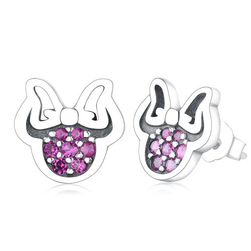 Cercei cu Minnie Mouse și pietricele mici din argint