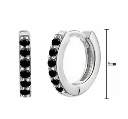 Cercei cu pietricele mici negre din argint