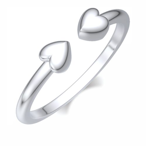 Inel fără mărime cu două inimi din argint