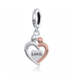 Pandantiv "Love" împletit din argint și aur roz