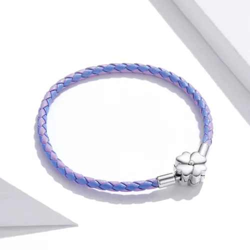 Brățară din piele mov cu încuietoare din argint, 17 cm