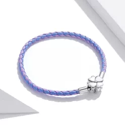 Brățară din piele mov cu încuietoare din argint, 19 cm