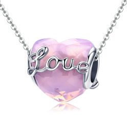   Talisman inimă roz cu inscripția "Love" din argint