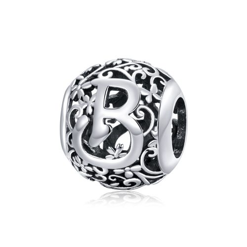 Talisman bilă decorativă cu litera B din argint