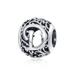 Talisman bilă decorativă cu litera D din argint