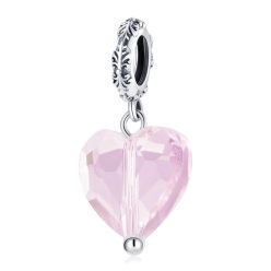Charm pandantiv din argint cu inimă de cristal roz