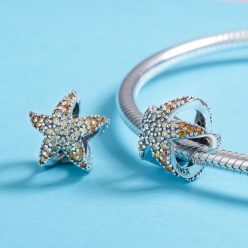 Talisman stea de mare cu piatră galbenă din argint