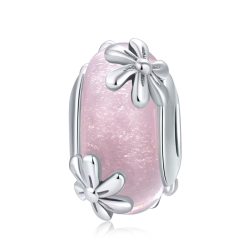 Inimă roz cadou argintie charm
