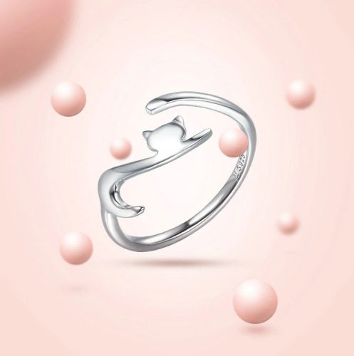 Inel fără mărime cu pisică din argint