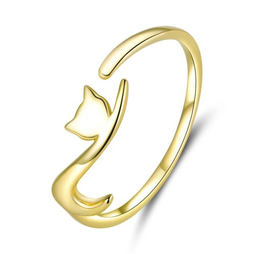 Inel fără mărime cu pisică auriu din argint