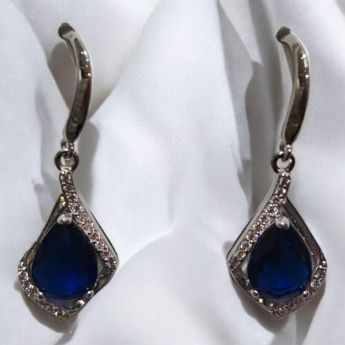 Cercei din argint „Picătură de Cristal Albastru Nocturn”