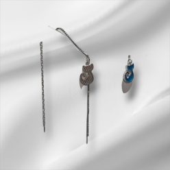   Cercei tip threader din argint albastru cu pisicuță care torce